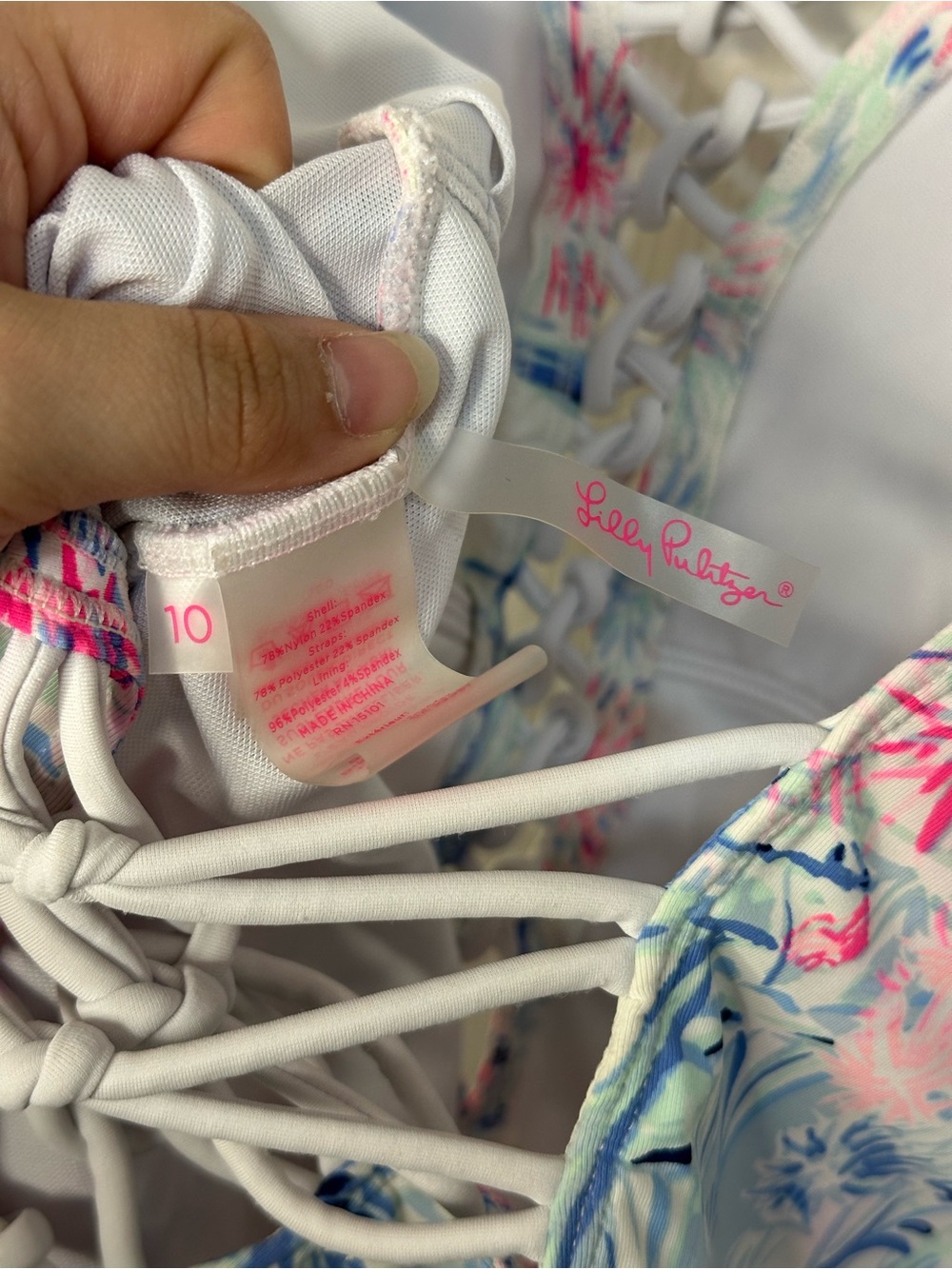 Lilly Pulitzer Isle Lattice Blue Sea to Shining Sea One Piece Swimsuit Sz 10 - Picture 10 of 10